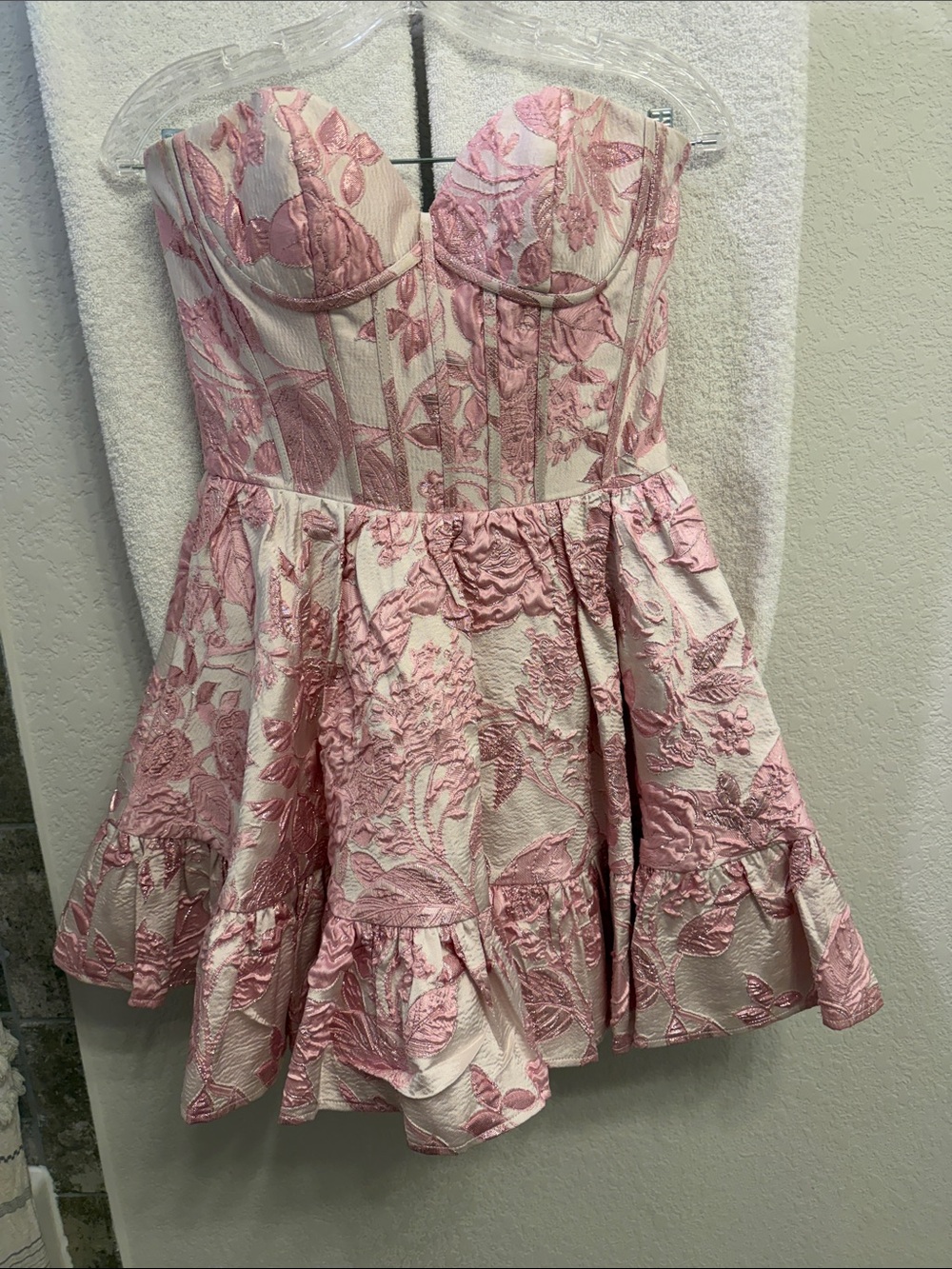 Sherri Hill Pink Embroidered Strapless Fit-And-Flare Dress